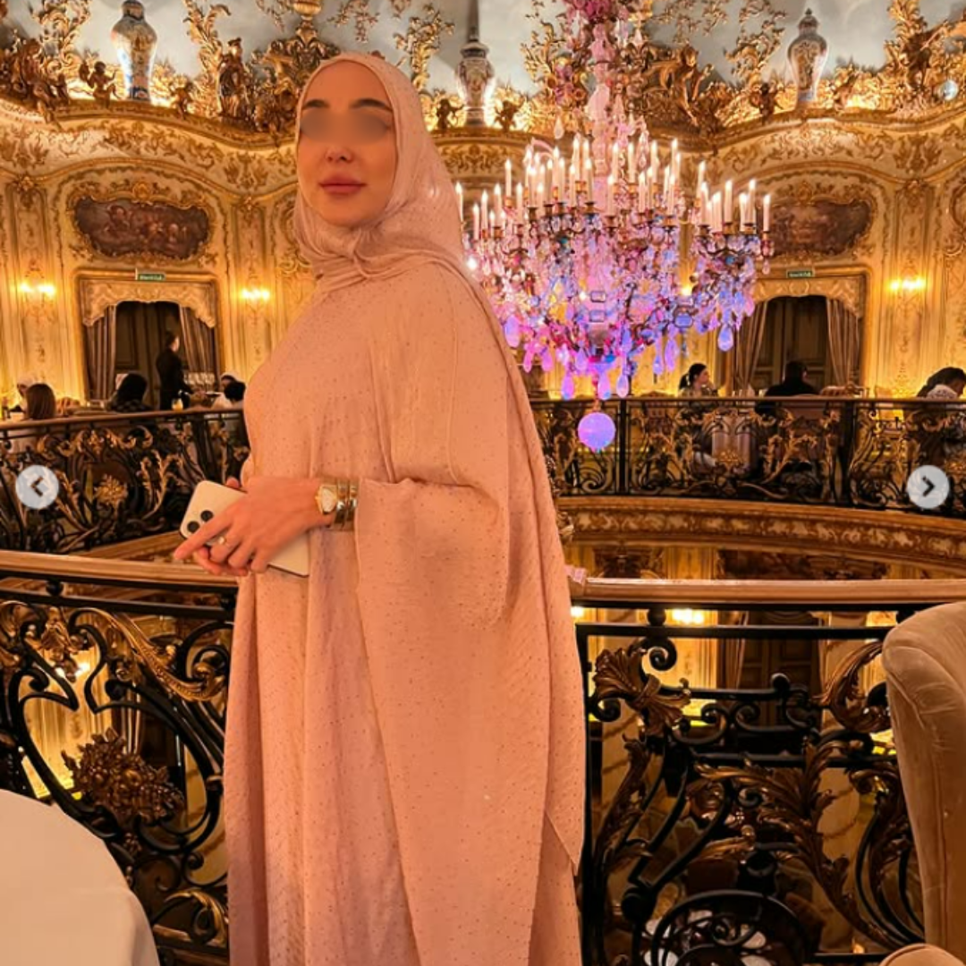 MUDNAAZ - Pink Crystal Stone Work Dubai Abaya 3-Piece Set with Hijab & inner dress